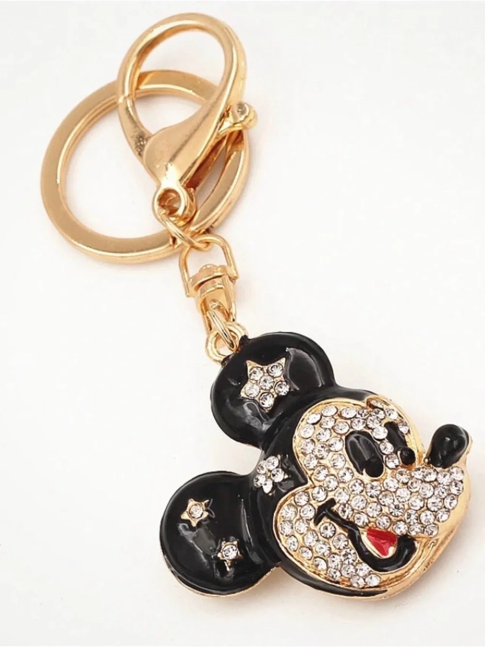 NWT Gold & Black Crystal Mickey-Style Keychain Bag Charm